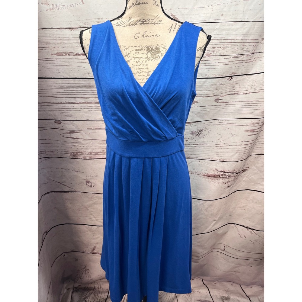 Lands End Blue Pima Cotton Modal Wrap V-Neck Sleeveless Fit & Flare Dress M